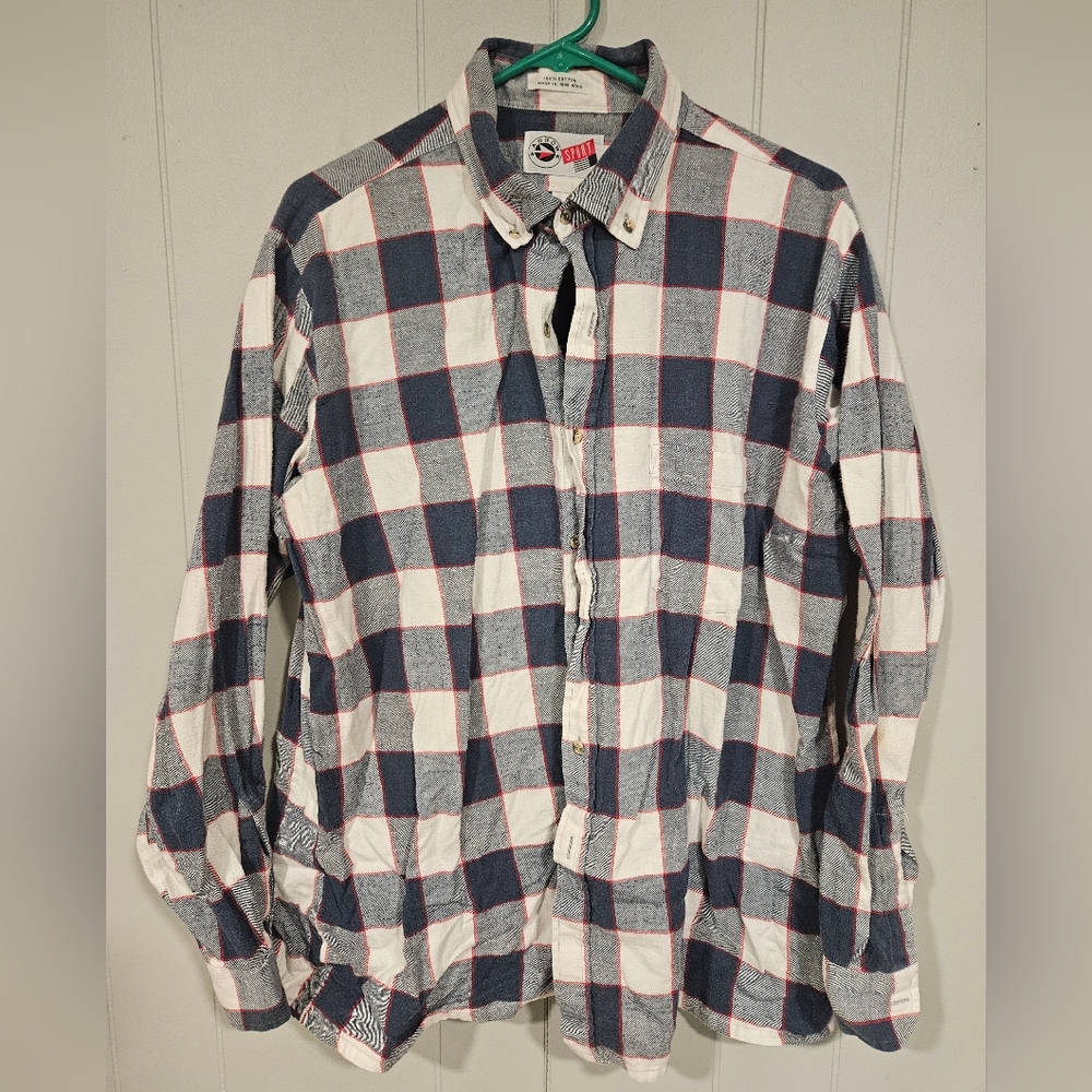 Vintage Arrow Sport Shirt Mens XL Blue Plaid Long Sleeve Flannel Outdoor